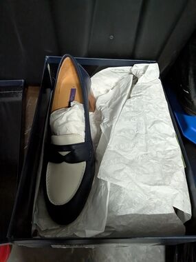 Ralph Lauren Classic Two-Tone Penny Loafers in Navy and Cream